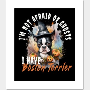 Boston Terrier Dog Ghost Guardian Vintage Halloween Funny Posters and Art